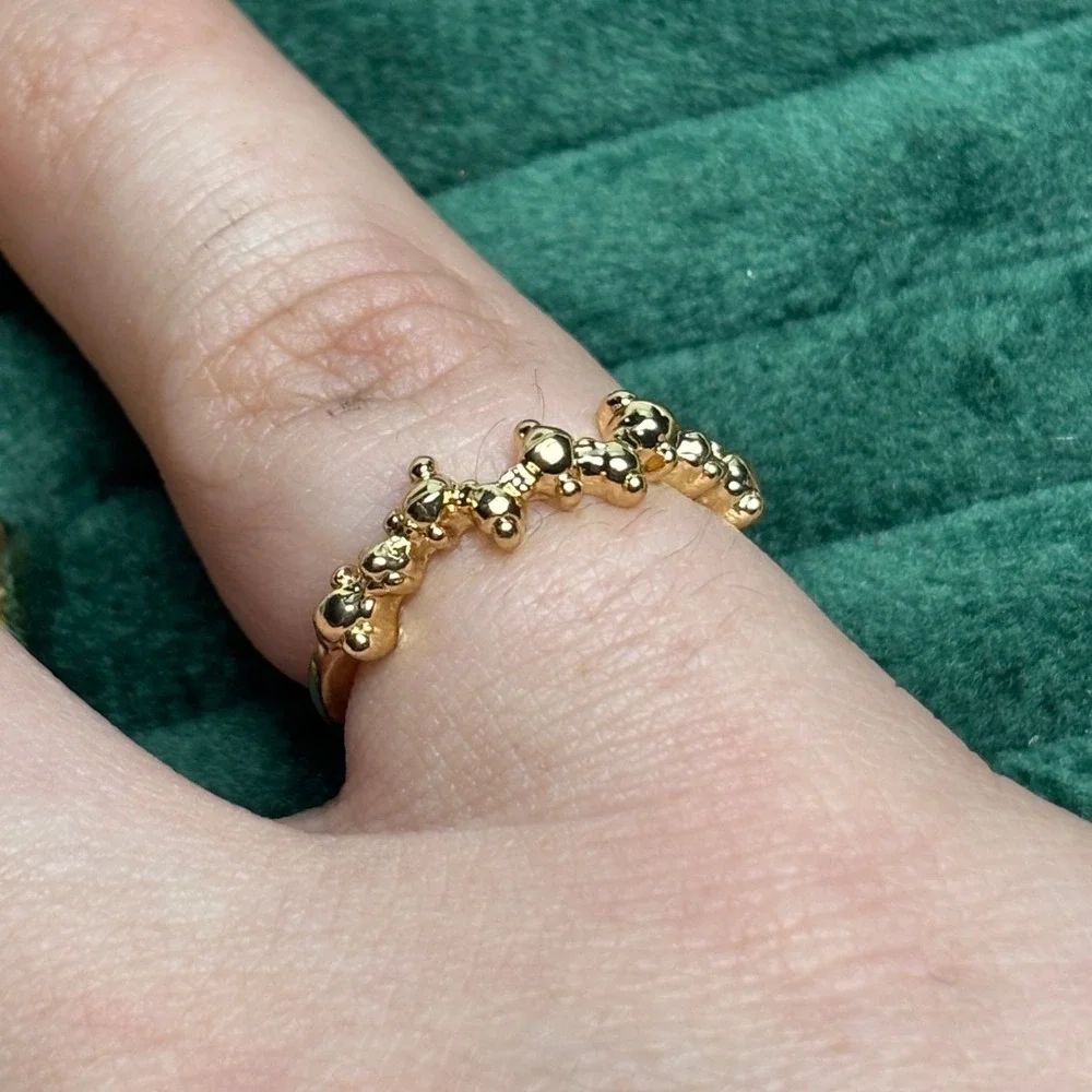Gold Tone Bubbled Beaded Organic Band Ring Size 5.5‎ Minimalist Modern Liquid